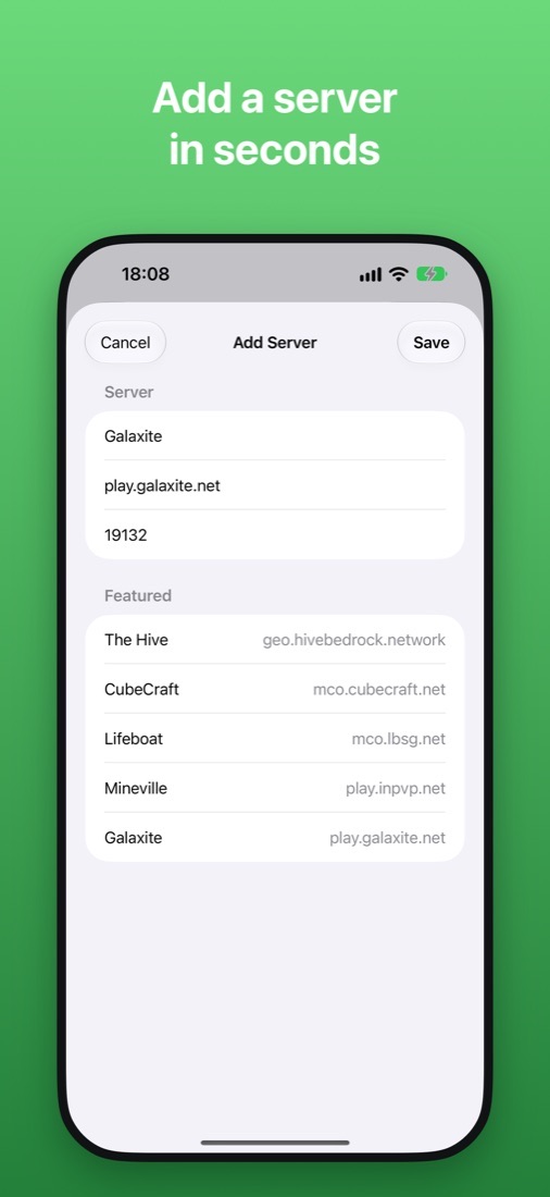 Adding a server by name, address and port