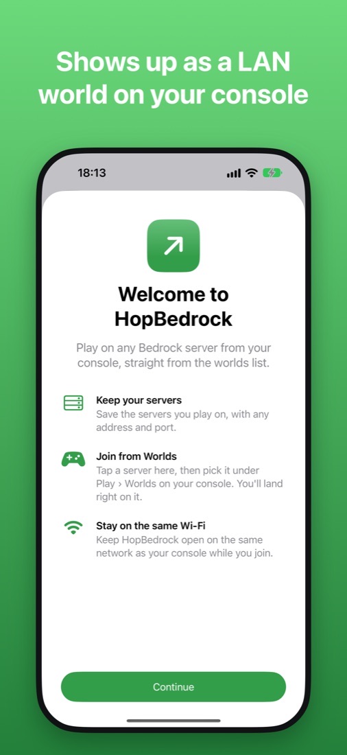 The welcome screen explaining how HopBedrock works